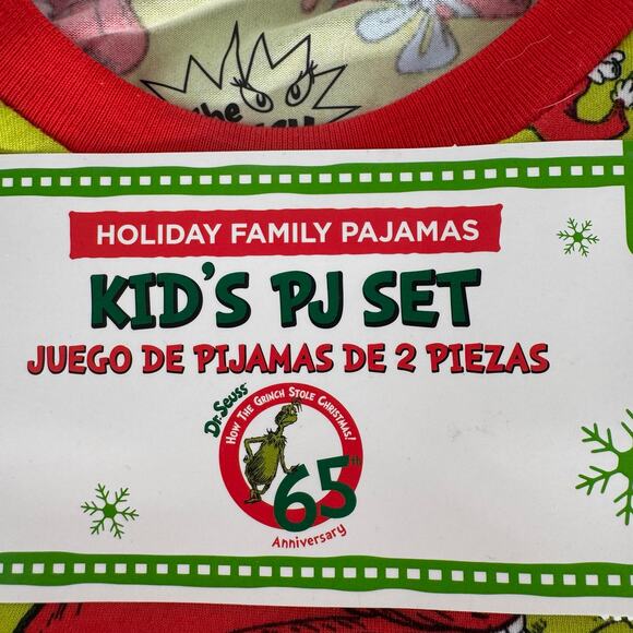 Dr. Seuss The Grinch Kids Holiday Pajama Set Size 10 Green 65th Anniversary - Picture 3 of 5